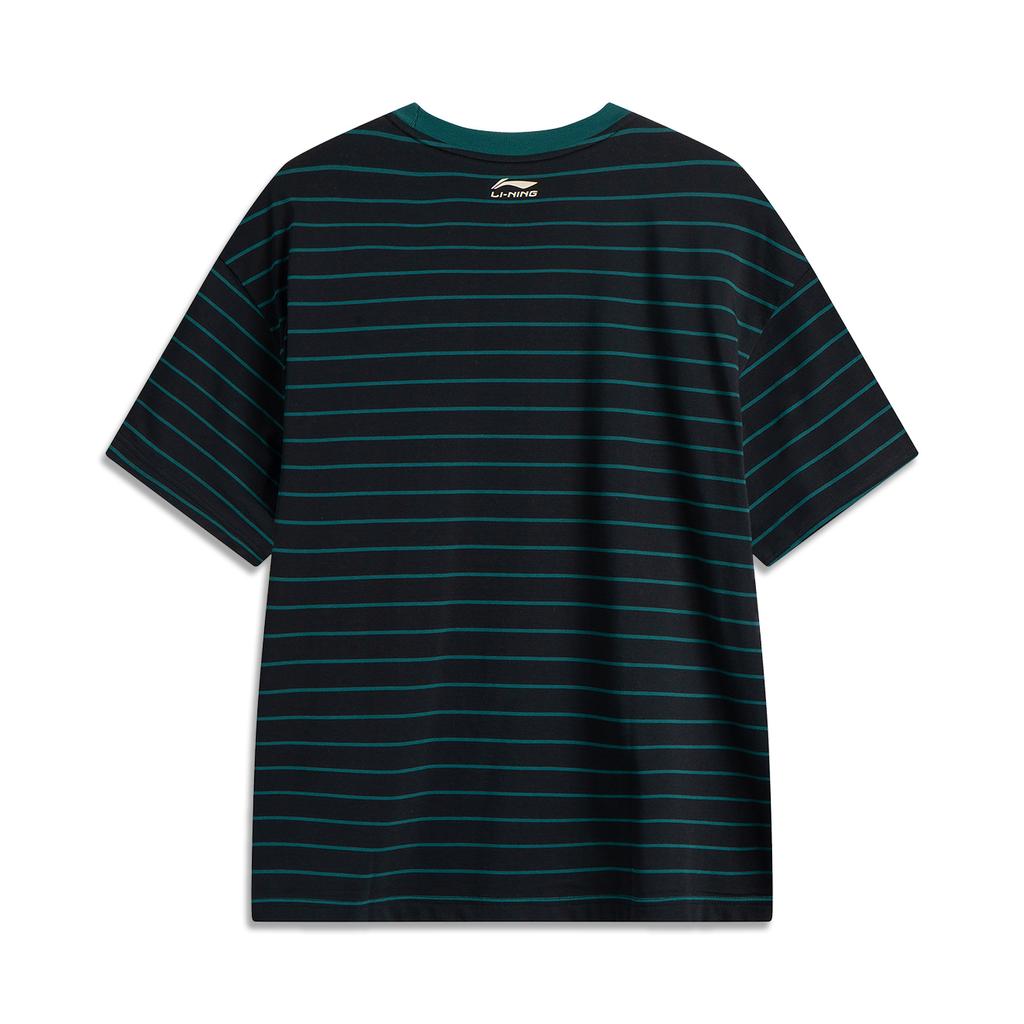 Li-Ning Striped Letter Breathable Versatile Short Sleeve T-Shirt Men Tops Black AHSV281-7