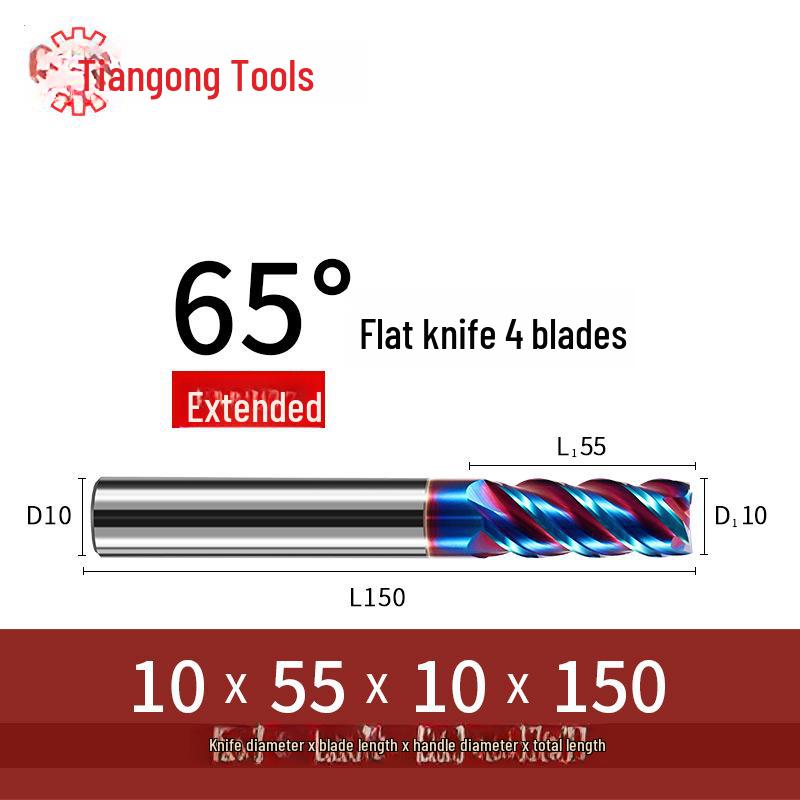 Freză Tiangong 65° din Carbură de Tungsten, Freză Frontală CNC Acoperită cu 4 muchii