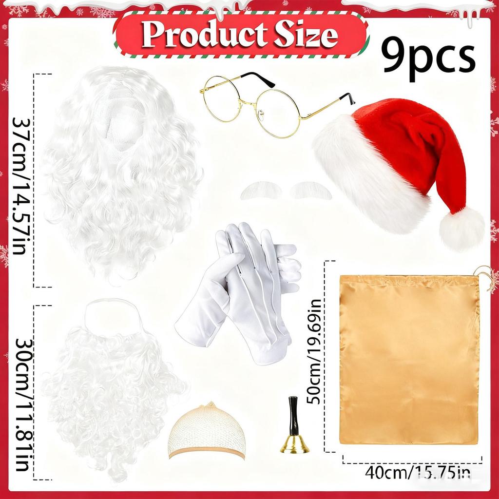 Santa Suit Adults Men Christmas Hat Wig Beard Santa Outfit Festive Cosplay Dress Up For Women Men Home Winter Holiday School