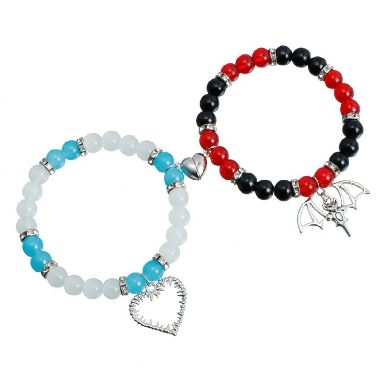 2Pieces Elegant Crystal Bead Bracelet Magnetic Clasp Handchain for Couples Adjustable Matching Wristbands Accessory