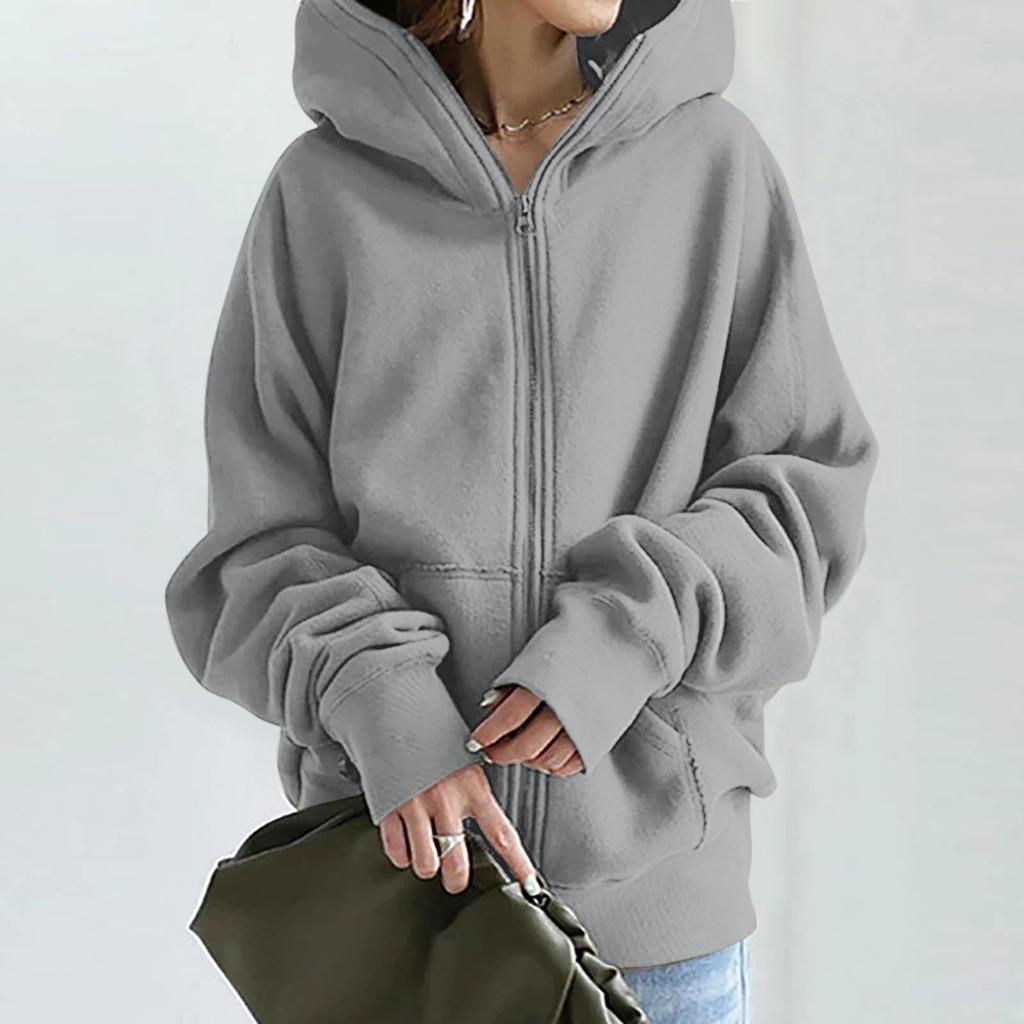 Womens Full Zip Up Plus Size Hoodie Winter Oversized Long Sleeve Hooded Sweatshirt Warm Loose Outwear