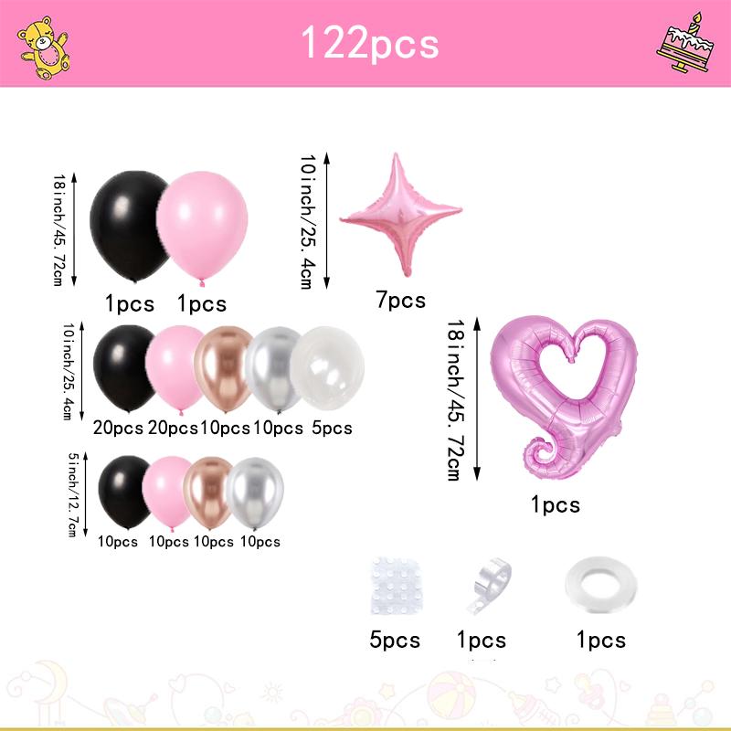 122pcs Metal Silver Black Pink Balloon Garland Set, Suitable for Valentine's Day, Birthday Party Wedding Background Decoration