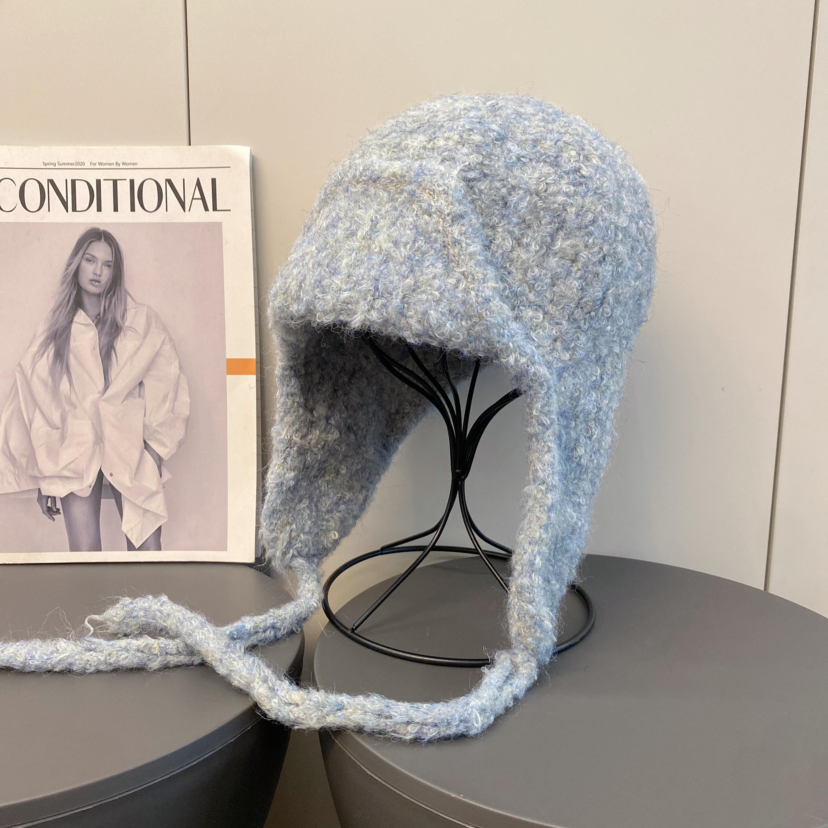 

Зимняя атмосфера вязаная шерстяная шапка женская осень и зима теплая защита ушей для велоспорта шапка-ушанка для лыж adult average size 55-58cm