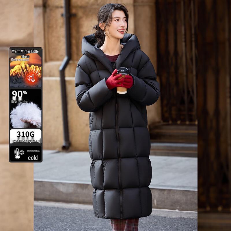 Bailuyu Women's Heavyweight 90% Duck Down Hooded Long Puffer Coat