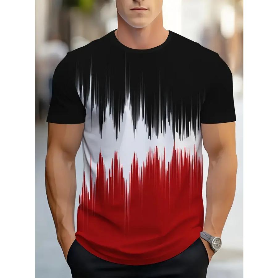 Gradient Color T-Shirt, Summer Men'S T-Shirt, Mountain Pattern, Men'S Crewneck Short-Sleeved Top Suitable for Outdoor Recreation
