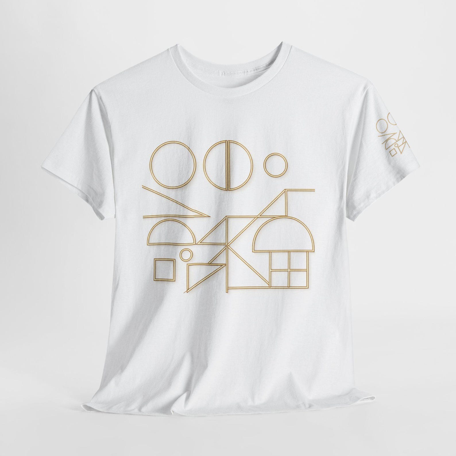 Minimal Geometric Line Art Tee | Abstract Gold Shapes, Modern Graphic Shirt M
