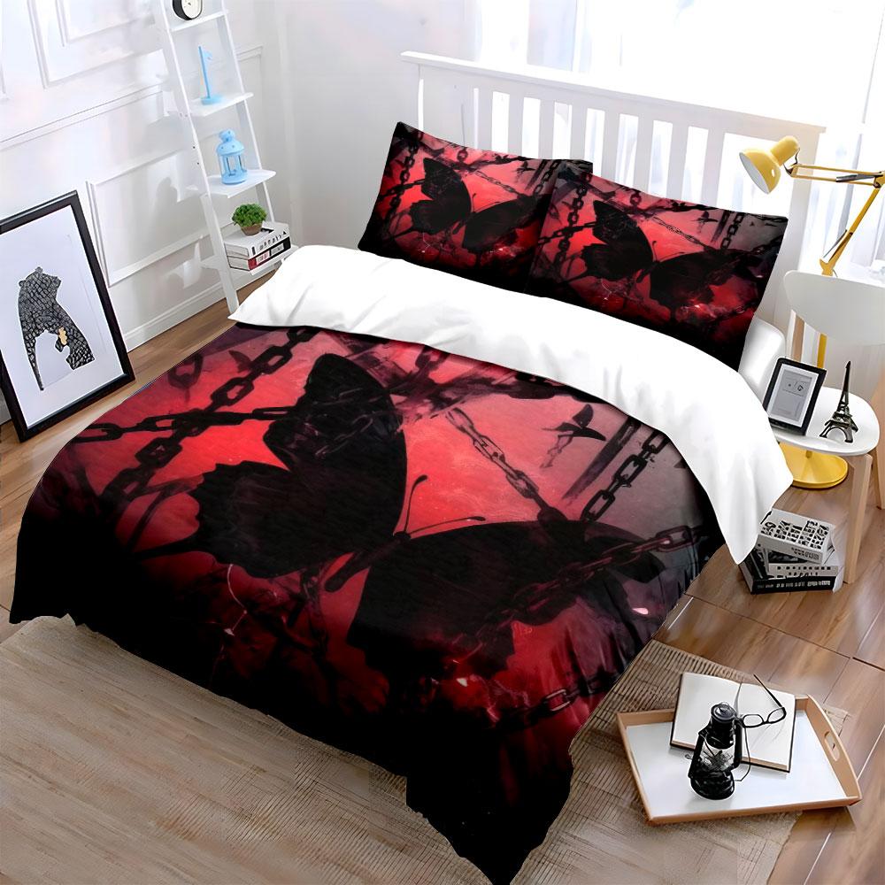 Conjunto de Decoración Artística de Mariposa Gótica Juego de Ropa de Cama con 1 Funda de Edredón 2 Fundas de Almohada Individual Doble King Queen, Regalo