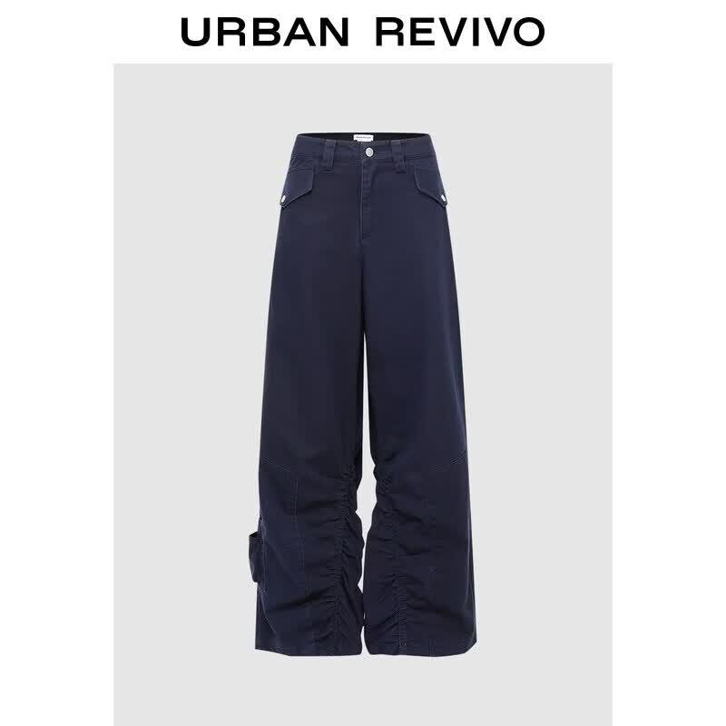 UR2026 Women s Pleated Letter Cotton Wide-Leg Pants M