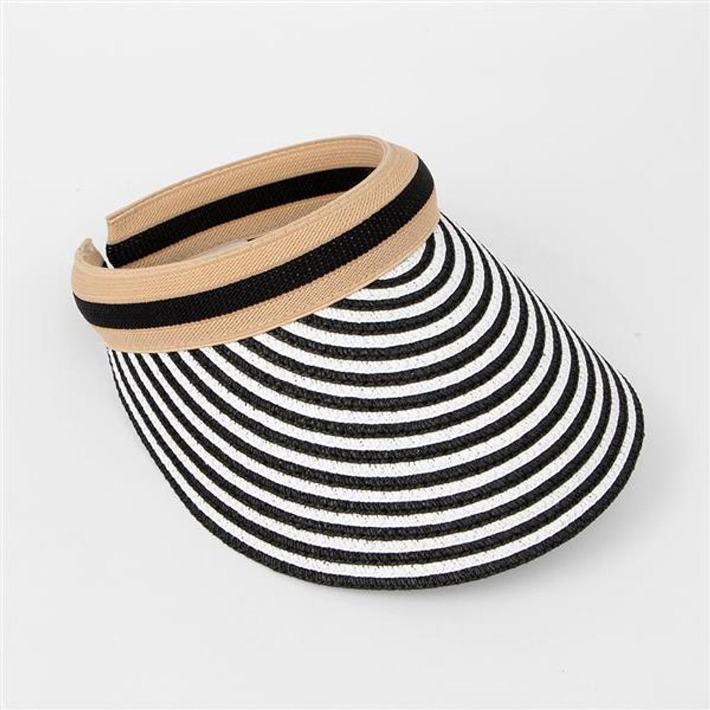 Gestreifte Sonnenkappe (Schwarz) / Damen Sommer-Sonnenhut
