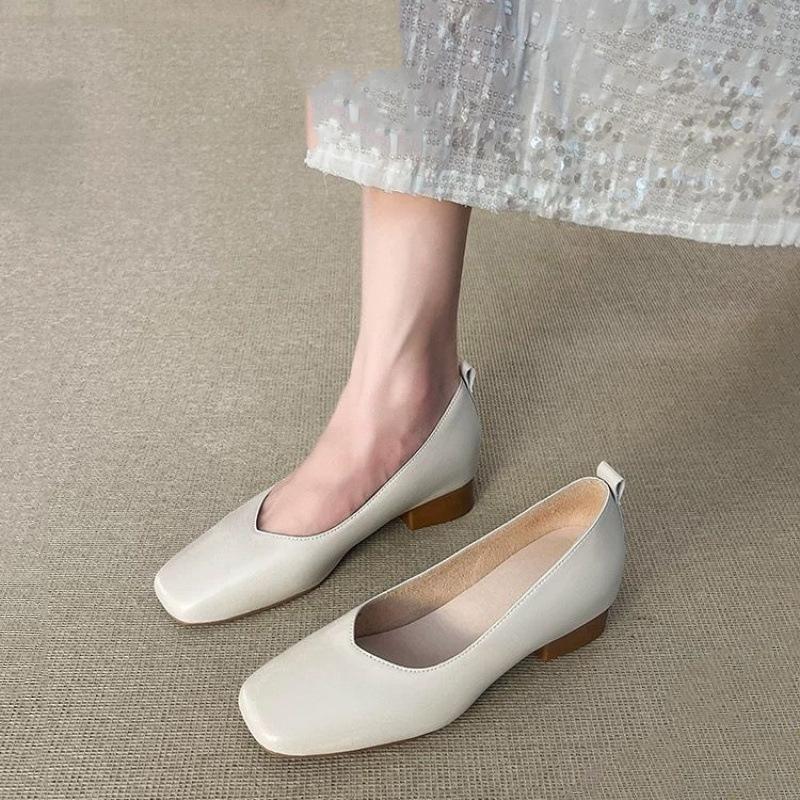 

6 см квадратная головка неглубокий носок квадратный толстый каблук одинарные туфли женские туфли 35 бежевый