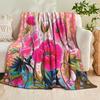 1pc Printed Blanket Pink Floral Bloom Green Leaves Colorful Polka Dot Artistic Printed Blanket for Home Decor Living Room Sofa Cozy Comforting Ins Sty