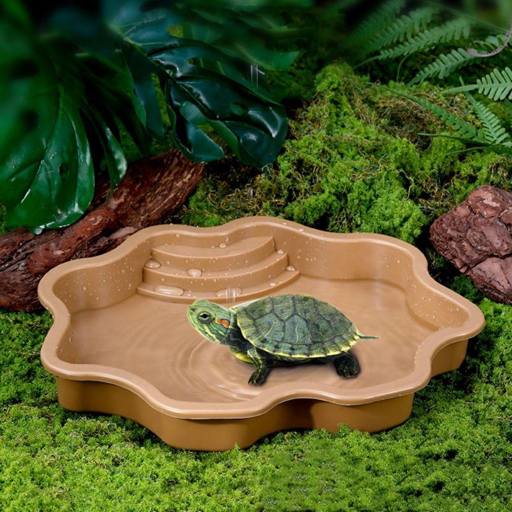 Plastic Turtle Bathing Tub Large Capacity Turtle Feeding Dish Ramp Turtle Bathtub  Aquarium