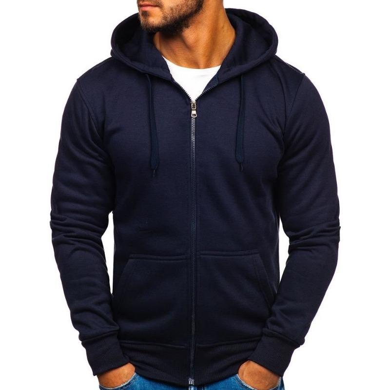 Men S Solid Color Zip Up Hooded Long Sleeve Cardigan Sweatshirt