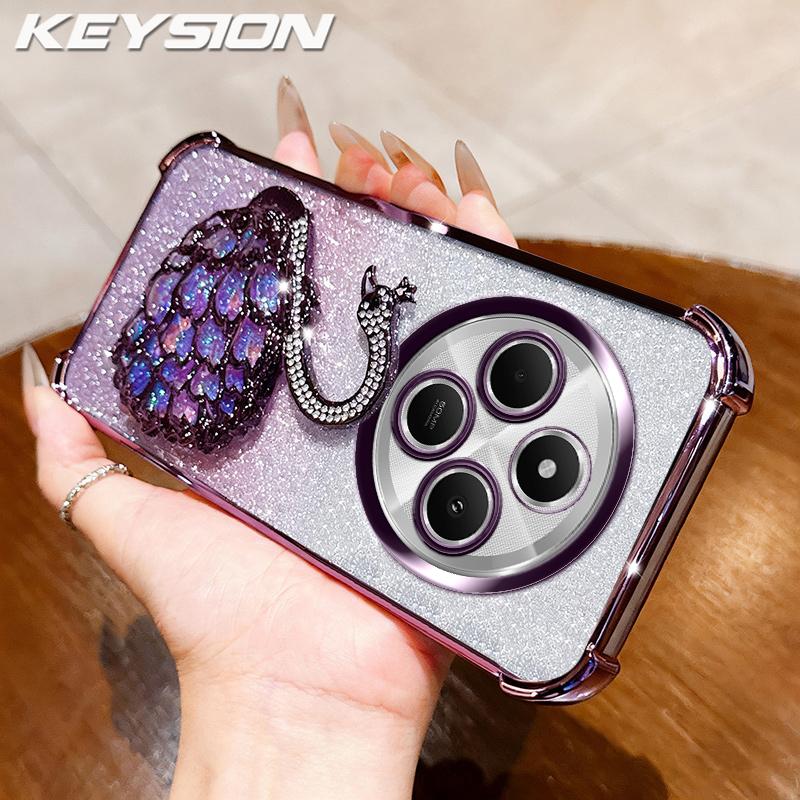 

KEYSION Протиударний чохол з гальванічним покриттям для Redmi 14C Прозорий ТПУ Блискучий Інкрустований стразми Підставка-лебідь Задня кришка для Xiaomi POCO C75 for POCO C75 фіолетовий