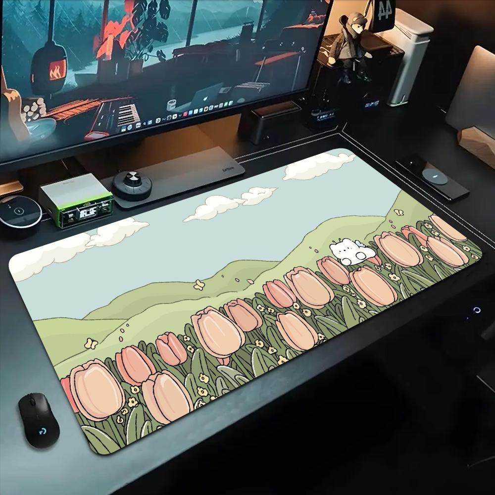 Anime Tulpenfeld Mauspads 500X1000 mm Großes Gaming-Mauspad Gamer XL Gummi Otaku Tastaturunterlage Laptop Schreibtischmatte