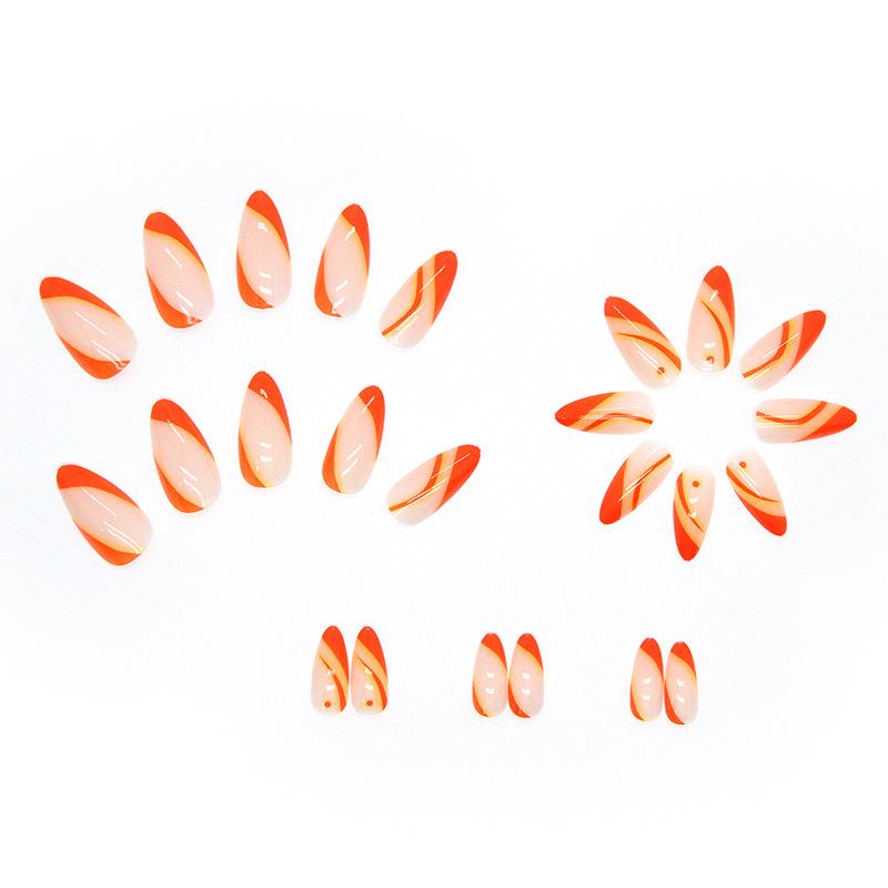 Artificial Nails Simple French Bright Orange Nail Art Nail Tips Ins False Nails 24 Pieces