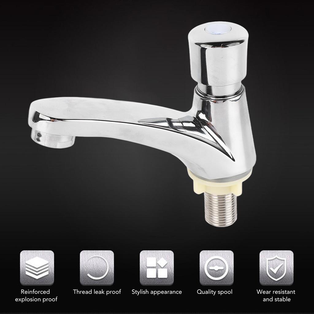 Basin Sink Tap Home Faucet Time Delay Faucet Copper Self Closing Single Cold Sink Taps for Home Kitchen Public