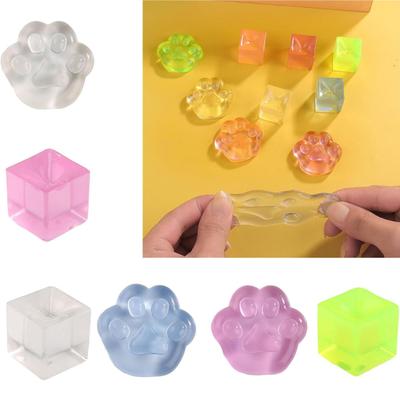 5Pcs Ice Cube Squeeze Toy Stretchy Transparent Cat Paw Sensory Toy Anxiety Relief Stress Ball Classroom Prizes Party Favors