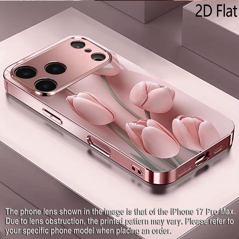 kTulips 2DFlat For iPhone17 18 16 15 14 13 12 11 Pro Max XS XR 8 7Plus Phone Cover Shockproof Protective Back Cover