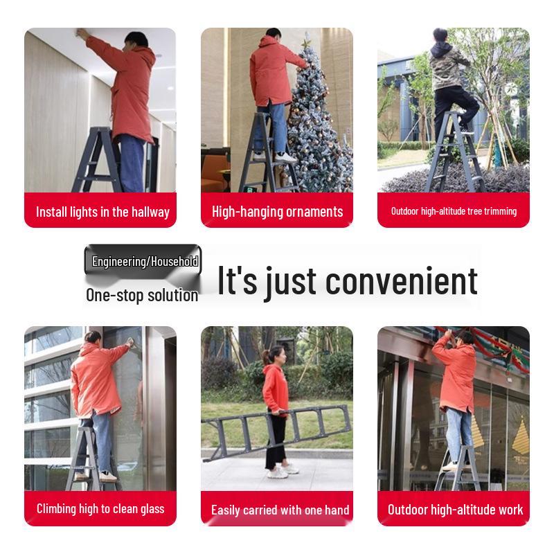 Aluminum Alloy Folding Telescopic A-Frame Ladder - Widened & Thickened, Lightweight, Double-Sided for Indoor Use