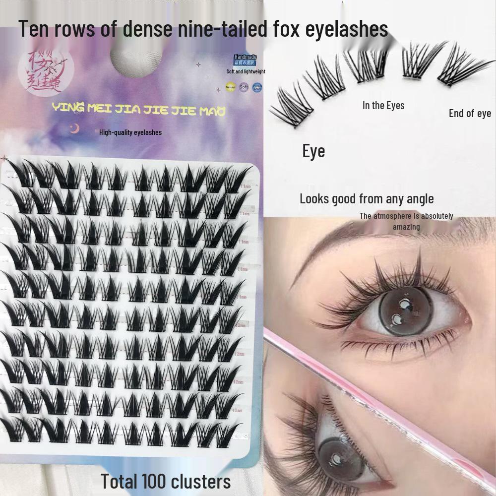High-Capacity Nine-Tailed Fox False Eyelashes Set: Manga Lengthening, Segmented, Beginner-Friendly. 100 Clusters, 10 Rows