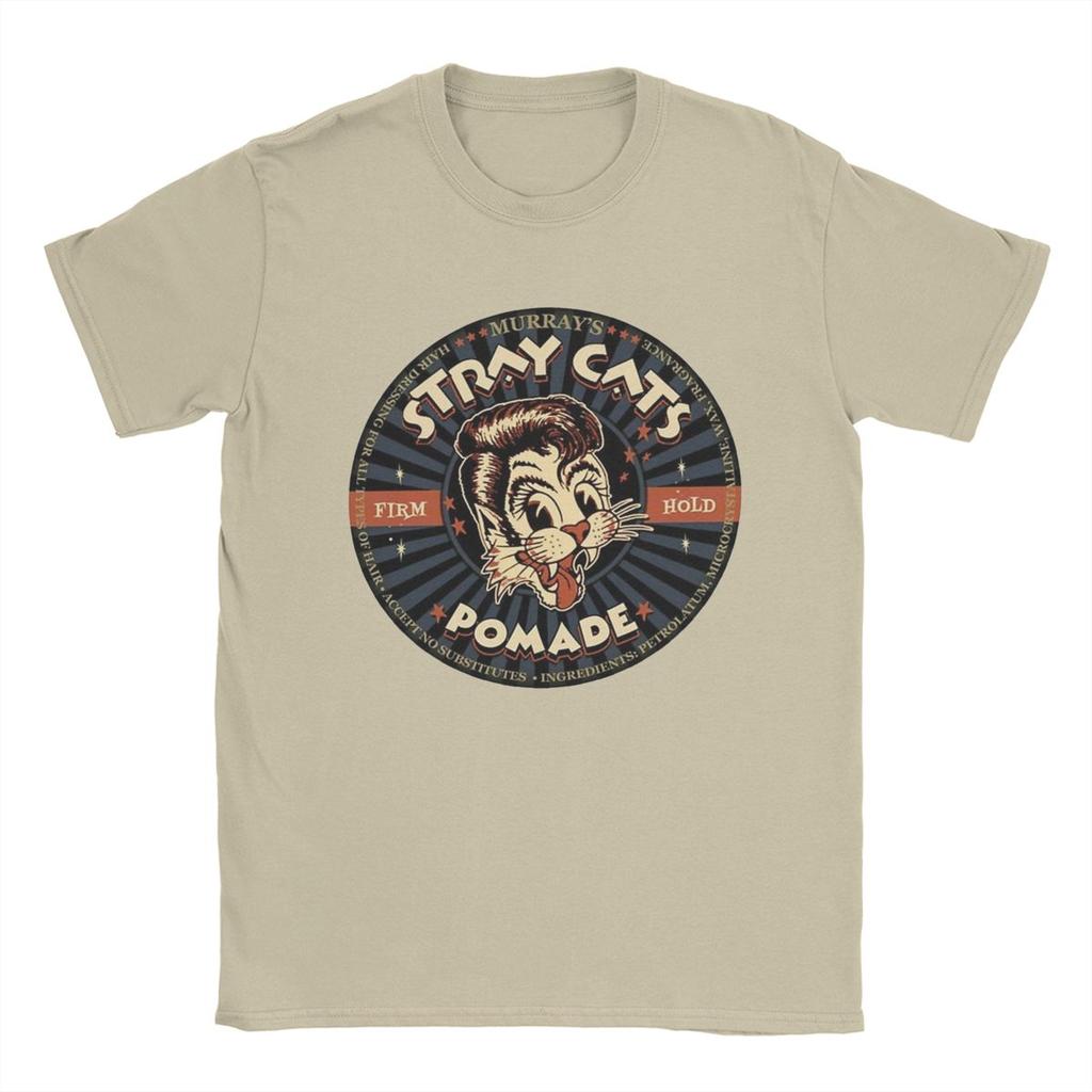 Men Stray Cats Band T Shirt Pure Cotton Tops Vintage Short Sleeve Round Neck Tees Plus Size T-Shirt