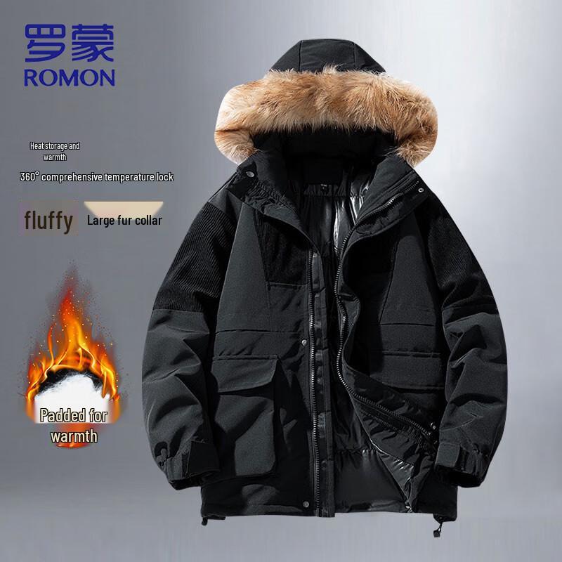 

ROMON Мужская теплая зимняя хлопковая куртка с отстегивающимся капюшоном и водоотталкивающим покрытием L