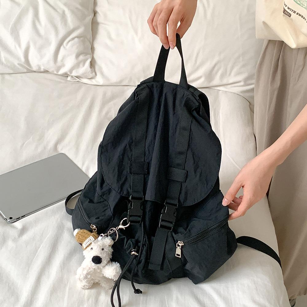 Solid Color Ruched Shoulder Bags Light Weight Student Schoolbag Drawsting Backpacks  Men Women