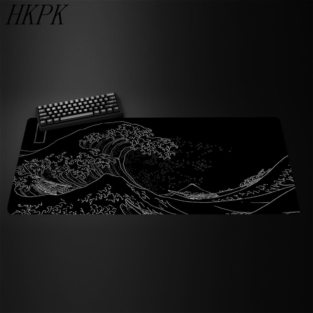 XXL Xcm Black and White Giant Wave Keyboard Game Anime Mouse Pad Nonslip Rubber Art Computer Desk Mat Carpet With Lockedge