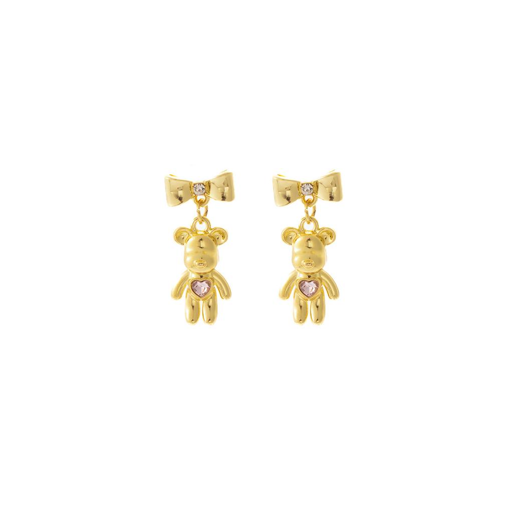 Personalized Niche Daily Glossy Love Bear Stud Earrings, Metal High-End Bow Earrings