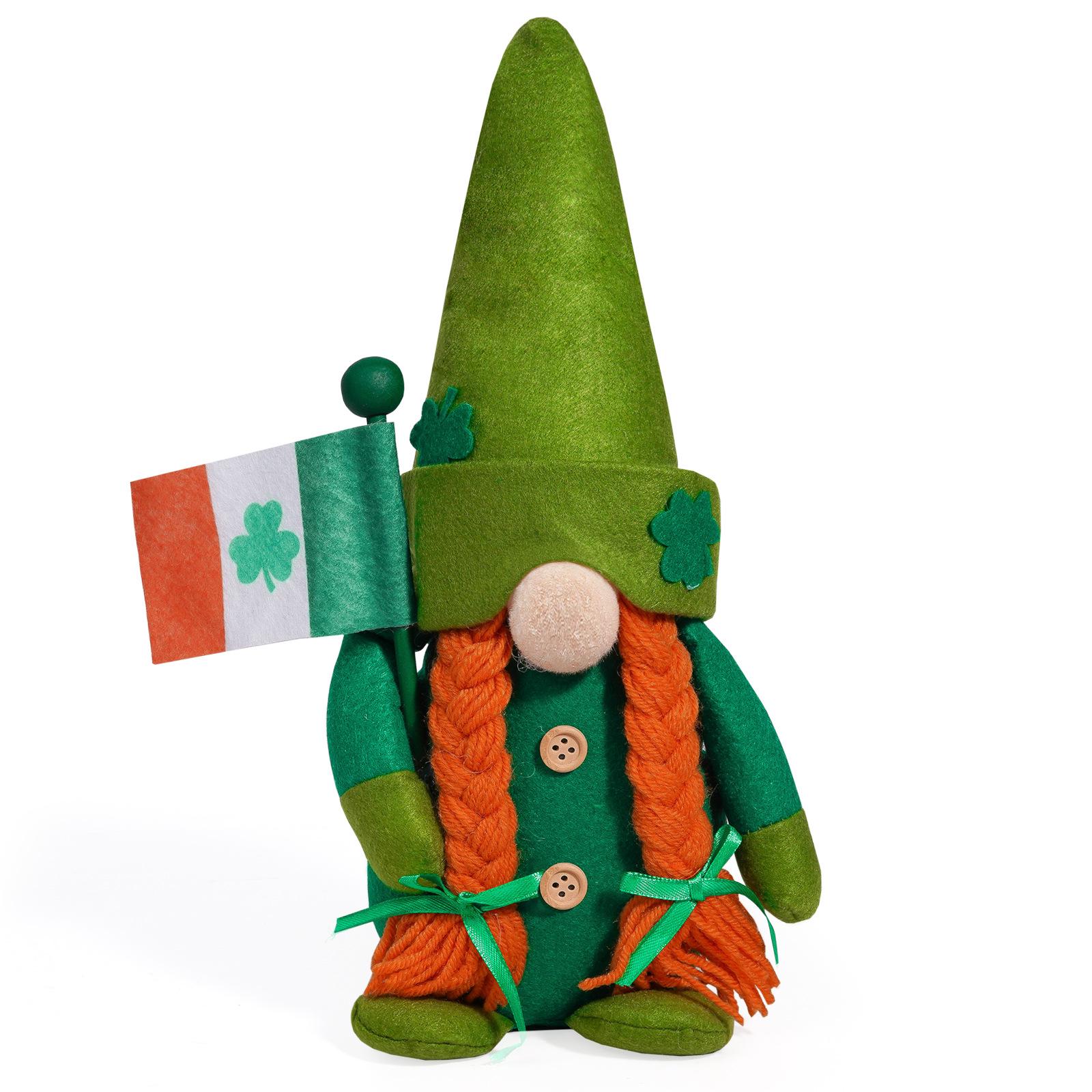 St. Patrick s Day Faceless Gnome with Green Leaf and Rudolph Ornament