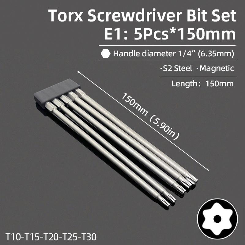 50/75/100/150mm Security Tamper Proof Magnetic Screwdriver Set Drill Bit Screw Driver Bits Hex Torx Flat Head 1/4" Hand Tools