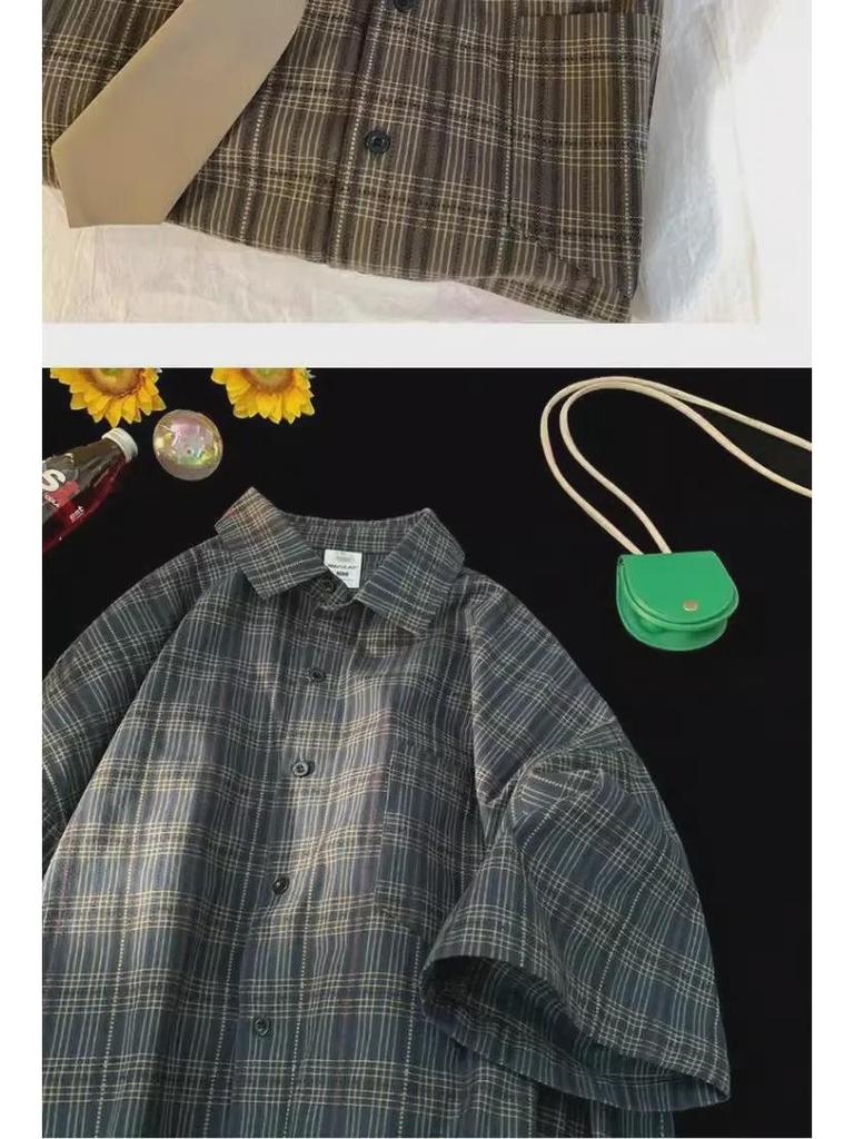Men's Vintage Plaid Short-Sleeve Summer Shirt – Retro Casual Style