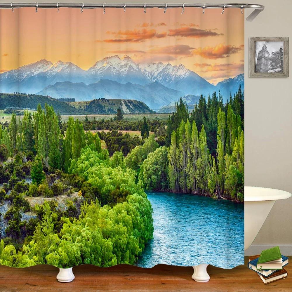 Shower Curtain Natural Forest Scenery 3D Printing Shower Curtain Polyester Waterproof Fabric Bathroom Home Decor Curtain 180x180