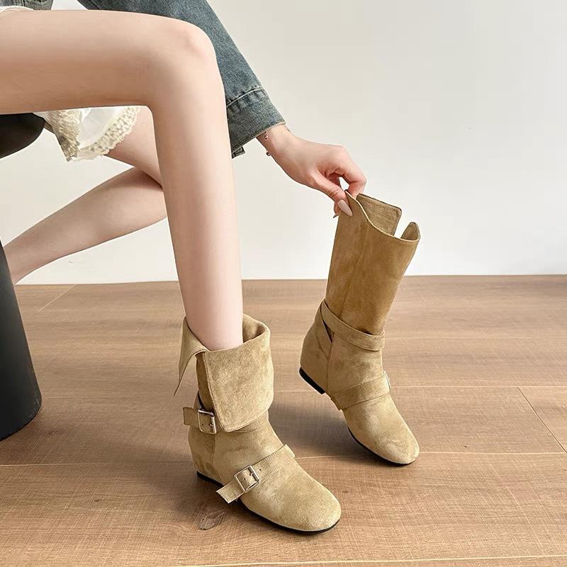 Inner heightening short boots knight boots women's 2024 new autumn and winter versatile small low heel thin boots western boots