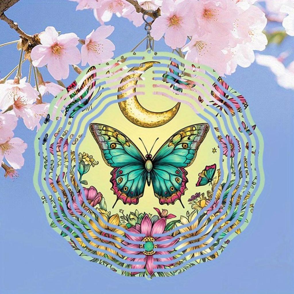 Sino de Vento de Metal Floral Borboleta Iluminado pelo Luar Decoração de Jardim ao Ar Livre Sons Suaves Presente de Feriado para Pátio Varanda Ação de Graças Natal