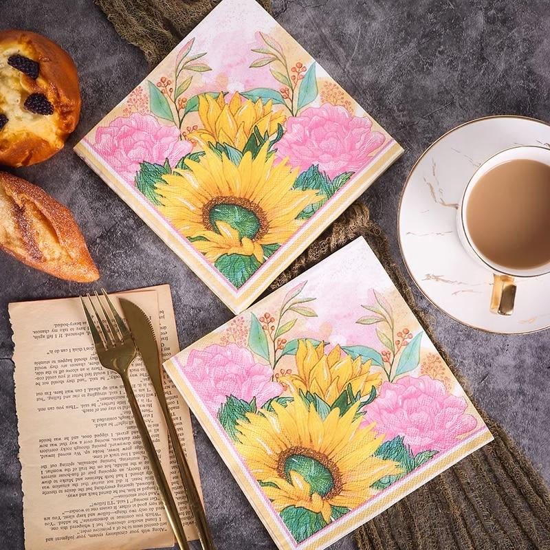 Disposable Party Napkin Double Layer 20 Pieces/Pack Pink with Sunflowers