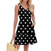 Women's Summer Fashion Casual V-neck Fold Splicing Polka Dot, Color Block Splicing Print Sleeveless Pocket Vest Dress