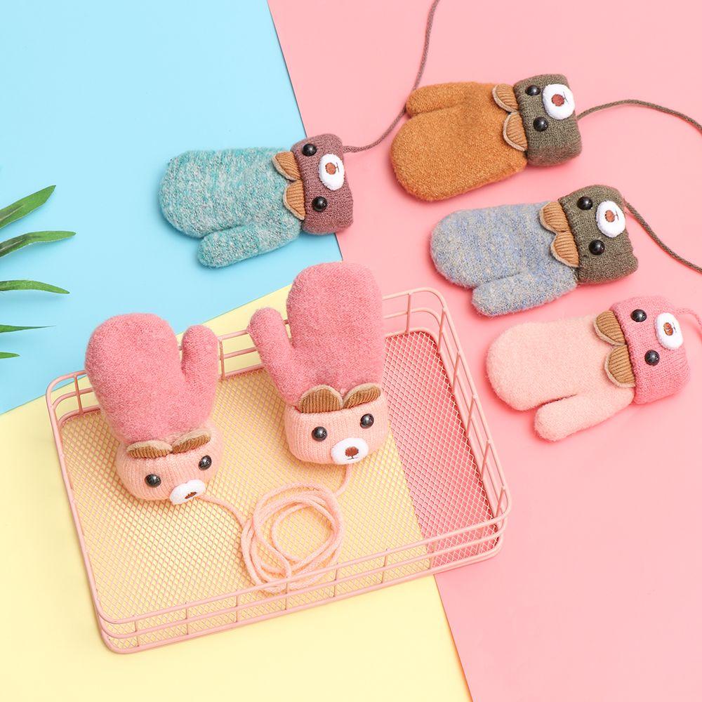 Girls Keep Finger Warm Cartoon Bear Baby Newborn Thick Plus Velvet Kids Gloves Knitting Mittens