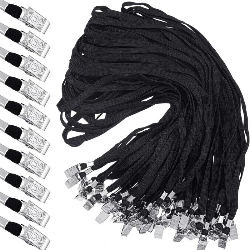 100 Pcs Lanyard with Clip Safety Lanyards Flat Neck Lanyard Neck Straps Black Lanyards for School Activity Classroom