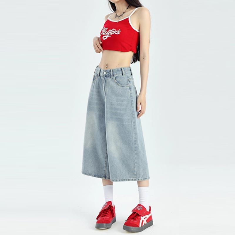 Shorts Denim For Highwaisted Wideleg Women Summer Baggy Midlength Jeans Pants Solid Casual Clothing Streetwear