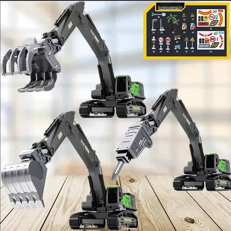 Children's Alloy Excavator Toy with Bucket & Drilling Machine for Boys Ages 2-5