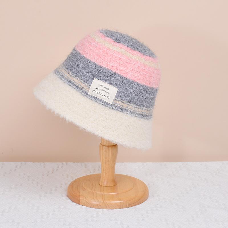 Chapéu de pescador de malha de outono e inverno, chapéu de bacia de fio de dopamina doce, temperamento retrô, chapéu versátil para mulheres