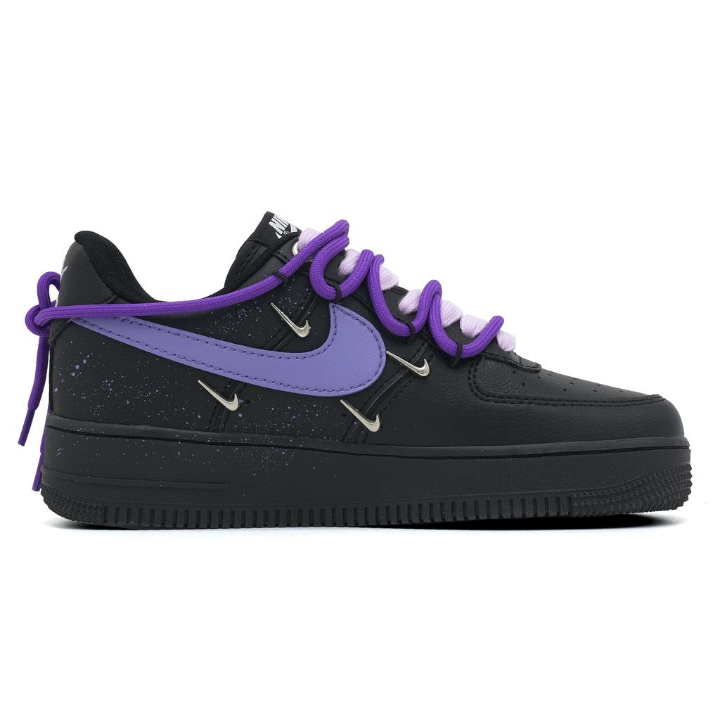 Nike Air Force 1 Rosmarin Dämpfung Leicht Rutschfest Niedrig geschnitten Skateboard-Schuhe Damen Schwarz Lila HQ1180-001(Team1690-)