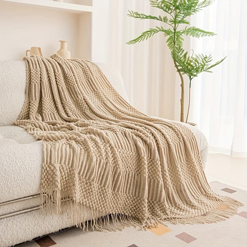 

Contemporary Textured Sofa Throw Blanket Soft Warm All Season Multi ColorFringed Edge Decorative Blanket for Couch Bed Living 127x170cm хаки