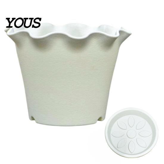 Modern Matte Planters for Office Large Flower Pots with Drainage Holes And Tray Saucers, Ruffled Edge Planter Leakage Proof Balcony Indoor Outdoor