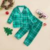 2025 Christmas Plaid Pajama Set for Family: Cartoon Lapel Top + Pants Two-Piece Set for Men, Women, and Children