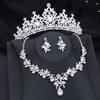 Gorgeous Princess Purple Crystal Bridal Jewelry Sets for Women Tiaras Crown Bride Earrings Wedding Necklace Jewelry Set