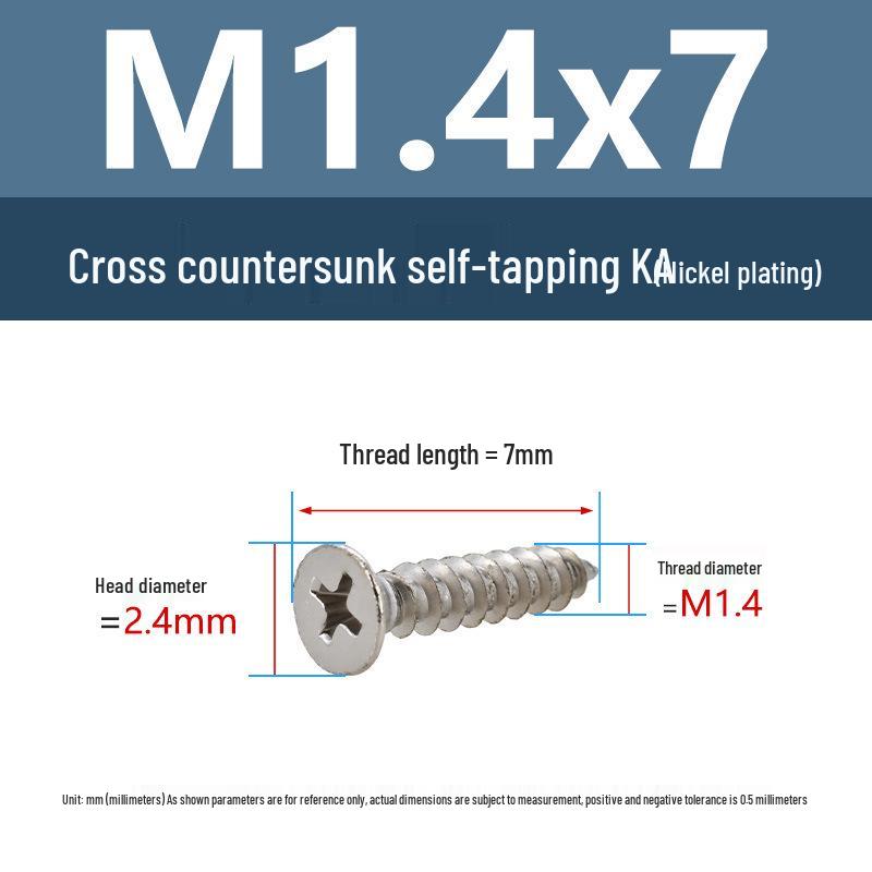 YiguYigu Nickel-Plated Phillips Flat Head Self-Tapping Screws M1-M5, Carbon Steel