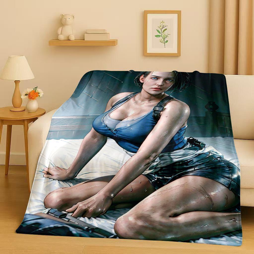 Leon R-Resident Evil Game Cartoon Gamer Flannel Blanket,Ultra Soft Warm Plush Throw for Home Bedroom Bed Sofa Cover Picnic Kids